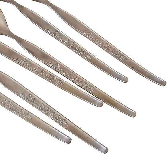 6 Elden Vintage Flower Ice Tea Spoons stainless 7.5" Rose Midcentury Colonial ED - Picture 4 of 8